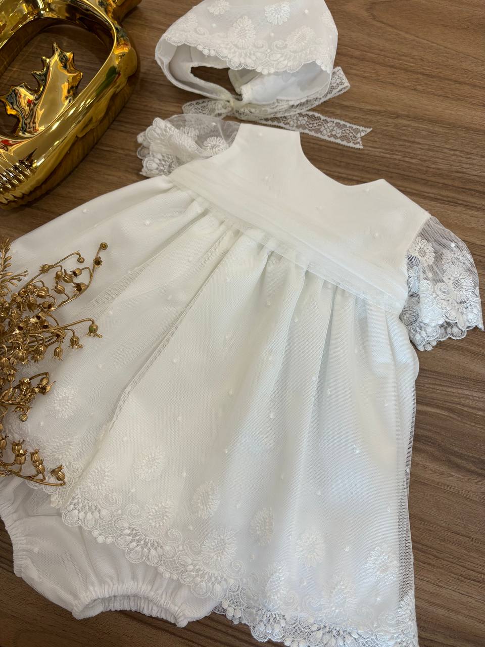 Abito Battesimale bianco RICAMI FIORI NISERET