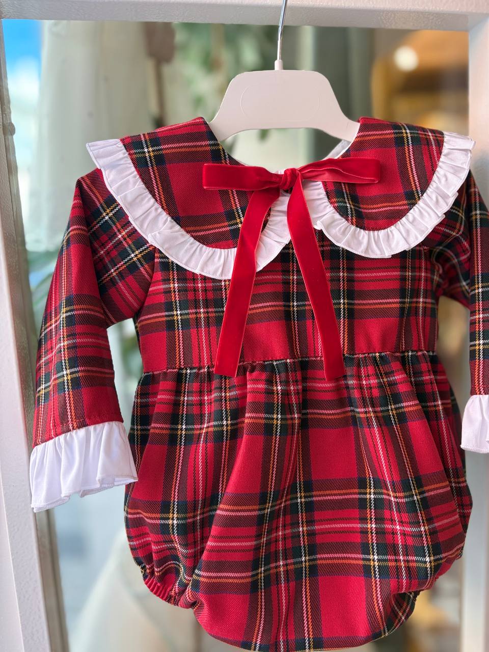 Pagliaccetto scozzese ROSSO CON FIOCCO IN VELLUTO PHI CLOTHING