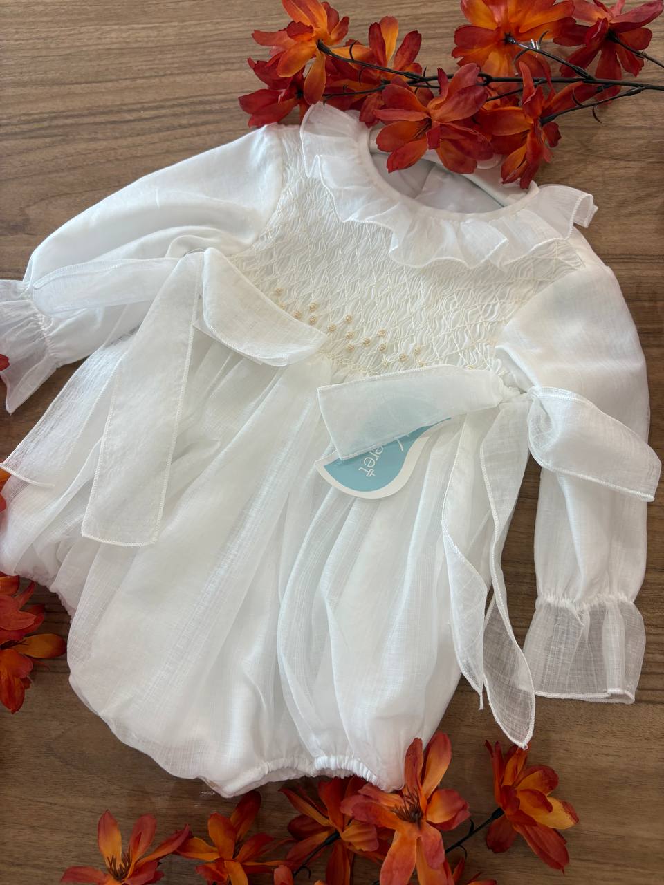Pagliaccetto BATTESIMALE PUNTO SMOCK BEIGE NISERET