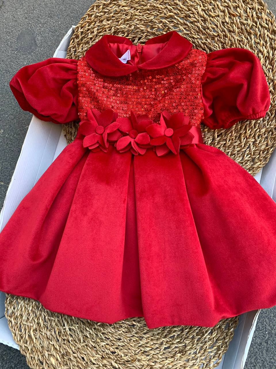 ABITO FIORI PAILLETTES ROSSO