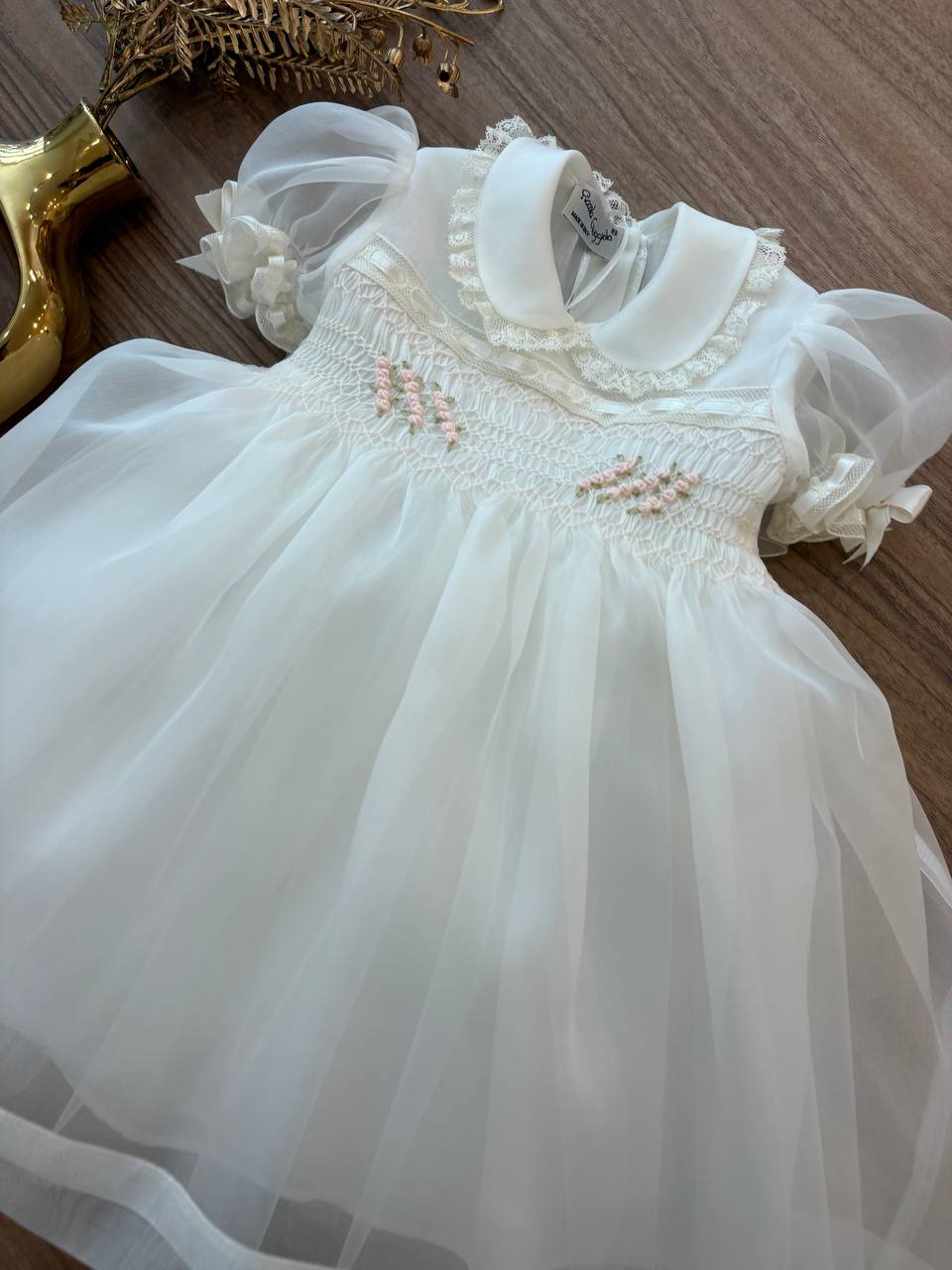 Abito Battesimale LORETTA AVORIO ROSA PICCOLA GIUGGIOLA