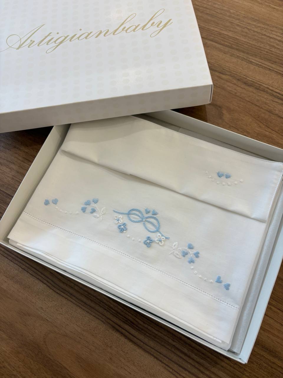 Lenzuolino INFINITO CON FIORI A RILIEVO CIELO ARTIGIANBABY