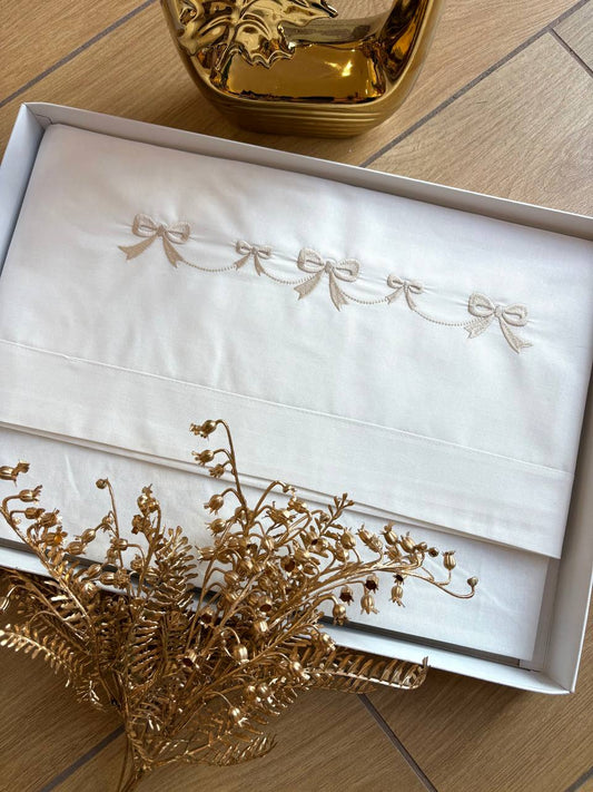 Kit Lenzuola carrozzina PANNA CON FIOCCHI BEIGE PAPPA&LATTE