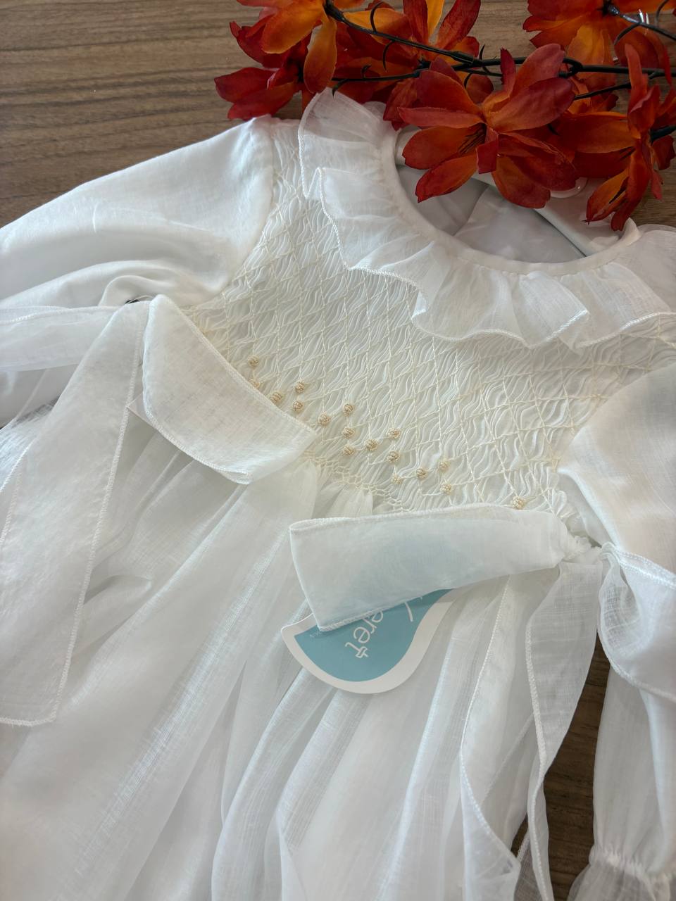 Pagliaccetto BATTESIMALE PUNTO SMOCK BEIGE NISERET