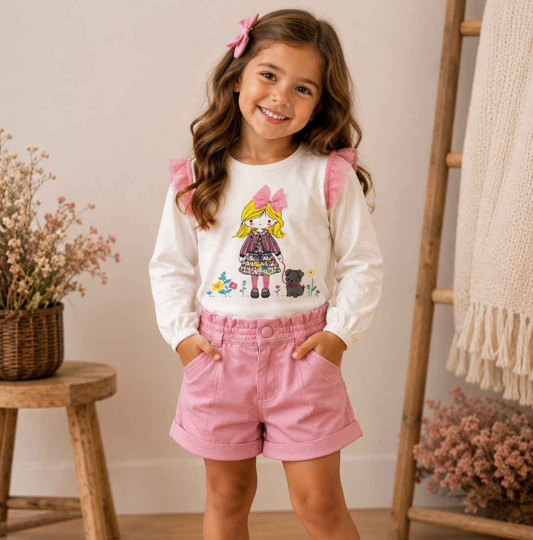 T-shirt BIANCA CON BALZE ROSA BOBOLI
