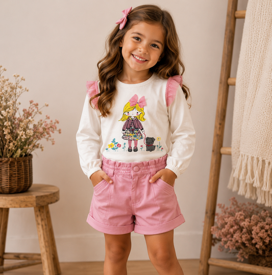 T-shirt BIANCA CON BALZE ROSA BOBOLI