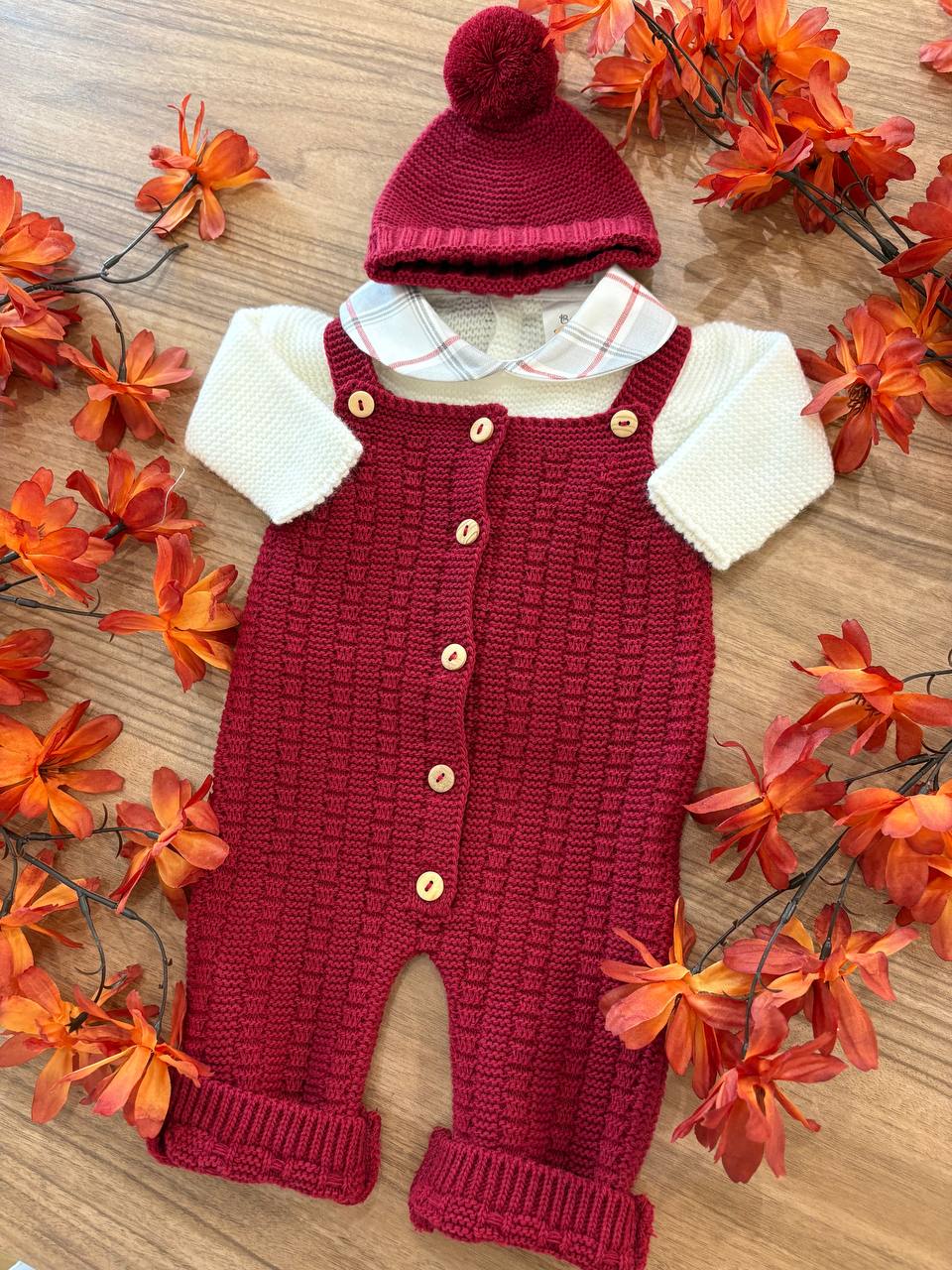 Salopette CON CAPPELLINO BORDEAUX QUADRI BABY FASHION