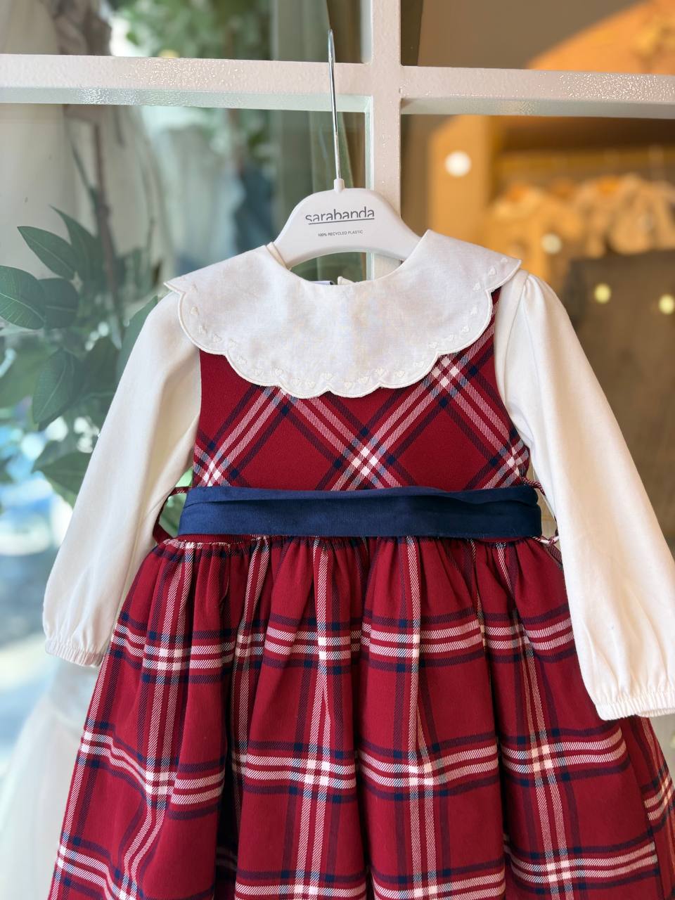 Abito scozzese ROSSO con CINTURA BLU SARABANDA