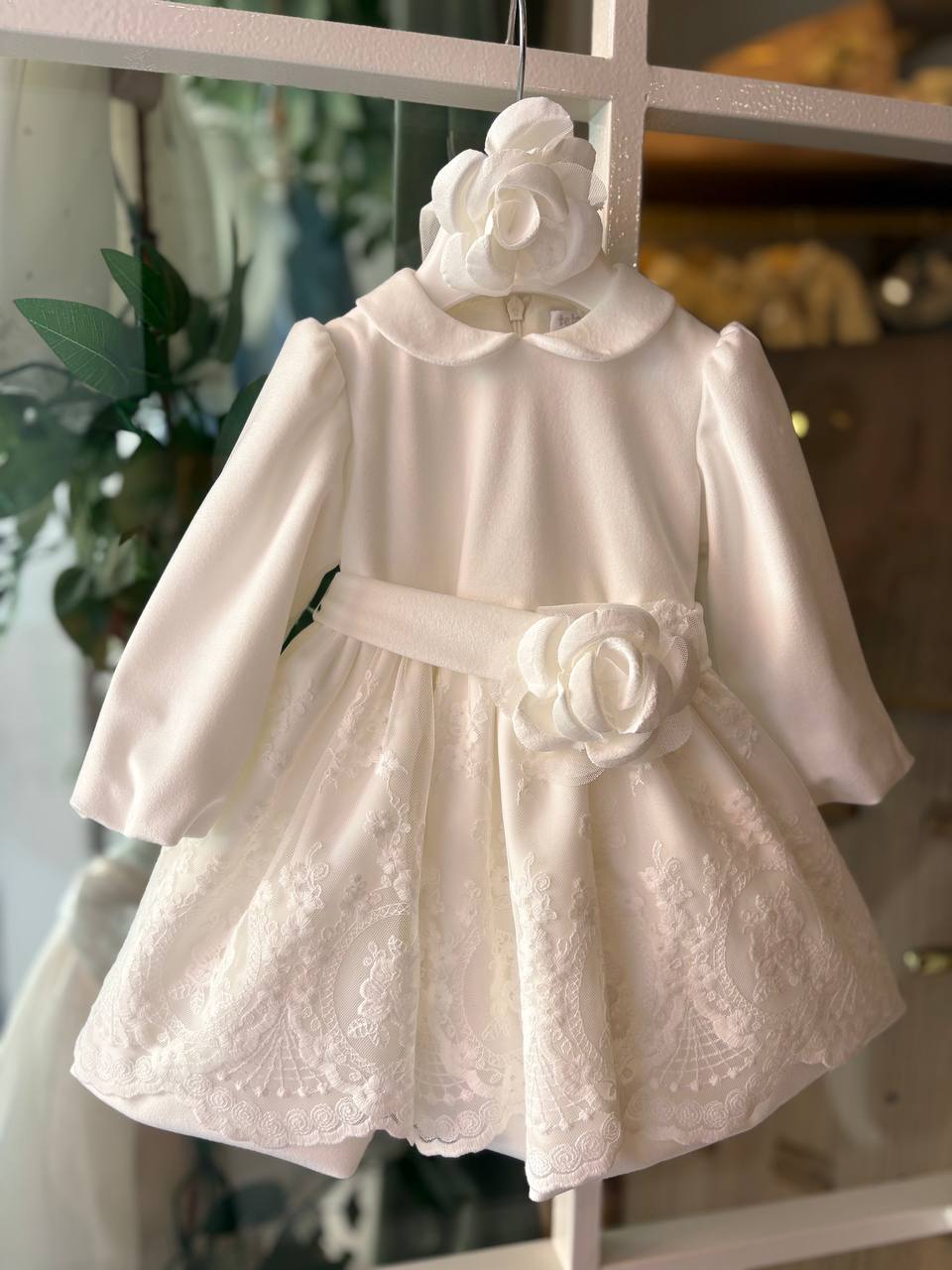 Abito Battesimale PANNA CON PIZZO E ROSE TETO E TATTA