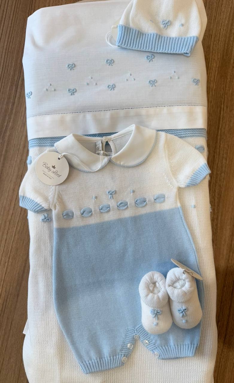 COORDINATO NASCITA  CELESTE CON FIOCCHI BABY LORD