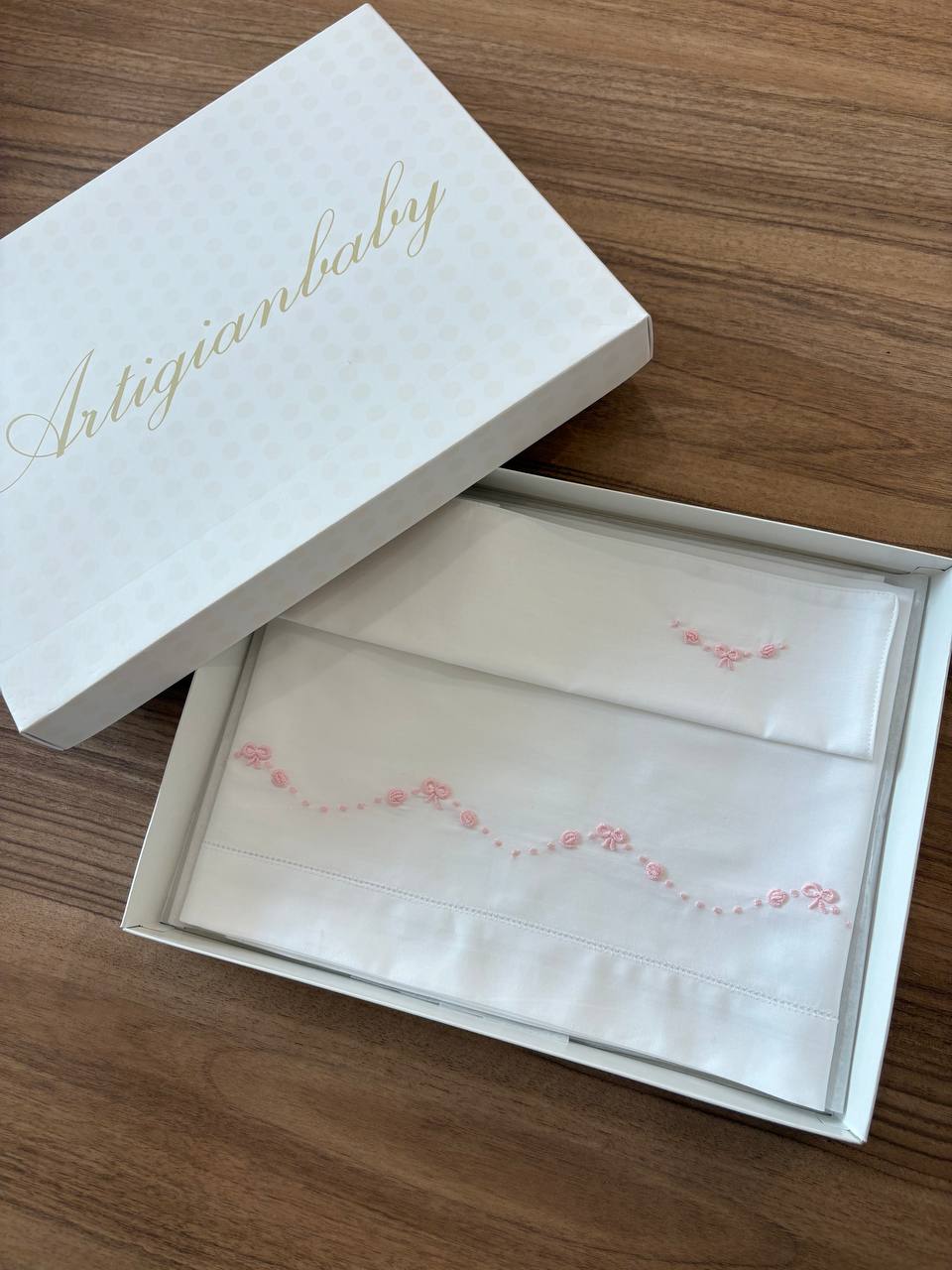 Lenzuolino NIDO D'AMORE BIANCO E ROSA ARTIGIANBABY
