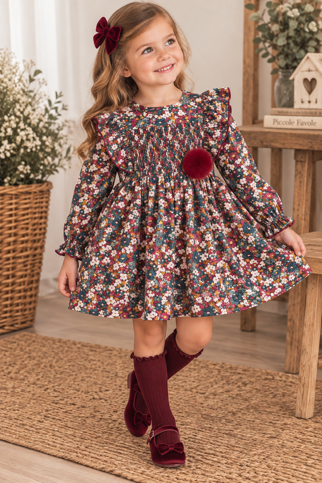 ABITO BORDEAUX FLOREALE VALENTINA BEBÈS