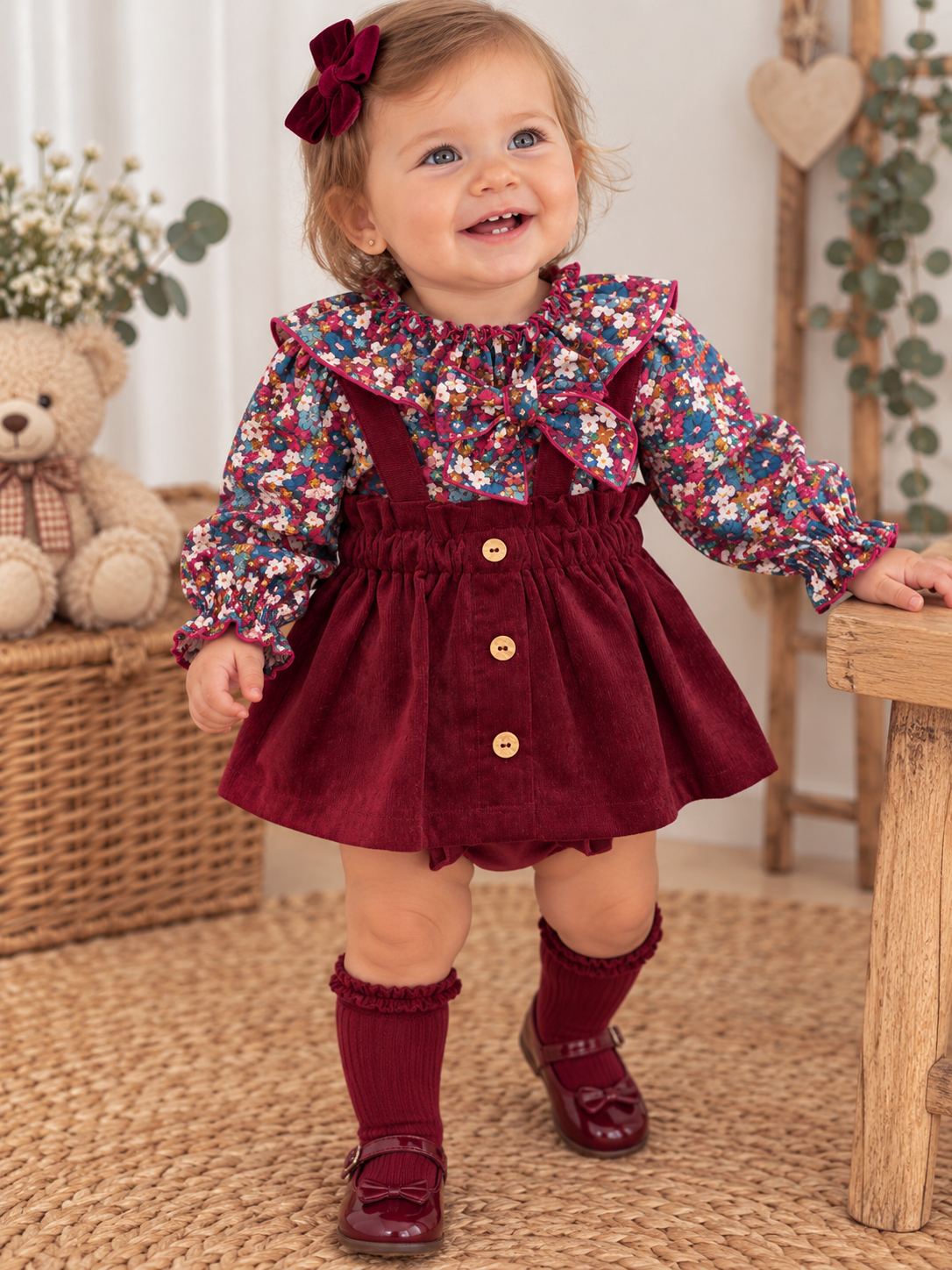 Salopette BORDEAUX FLOREALE VALENTINA BEBÈS