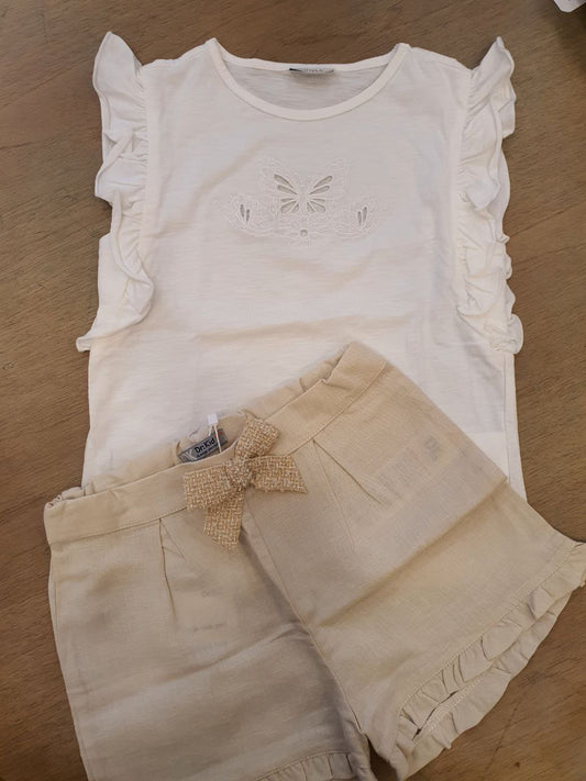 Completo t-shirt e shorts Beige in Lino