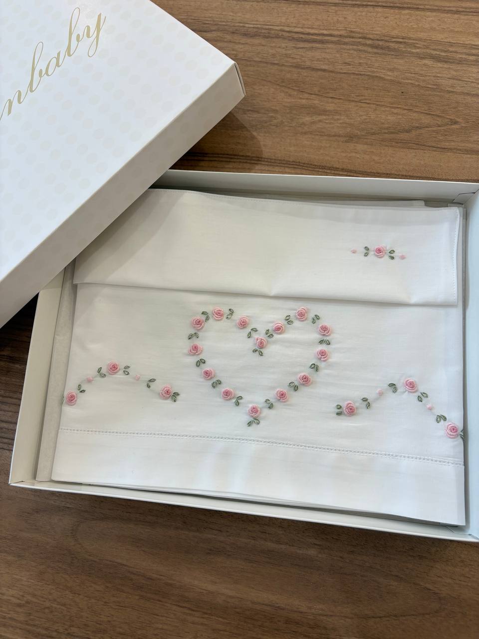 Lenzuolino CUORE BIANCO E ROSA ARTIGIANBABY