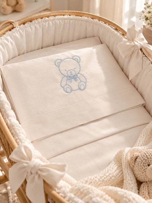 LENZUOLINO RICAMO TEDDY CELESTE PAPPA& LATTE
