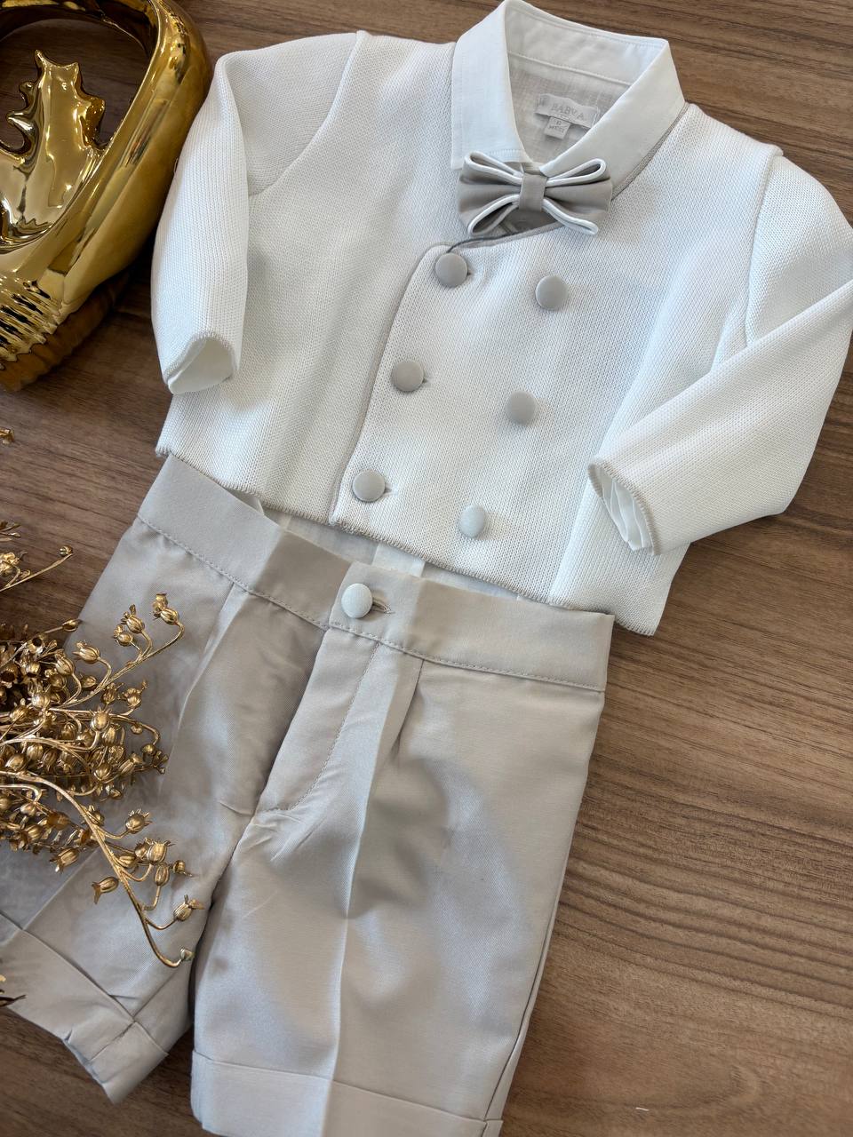 Completo ELEGANTE CON CARDIGAN DOPPIO PETTO BIANCO& TORTORA BABY A.
