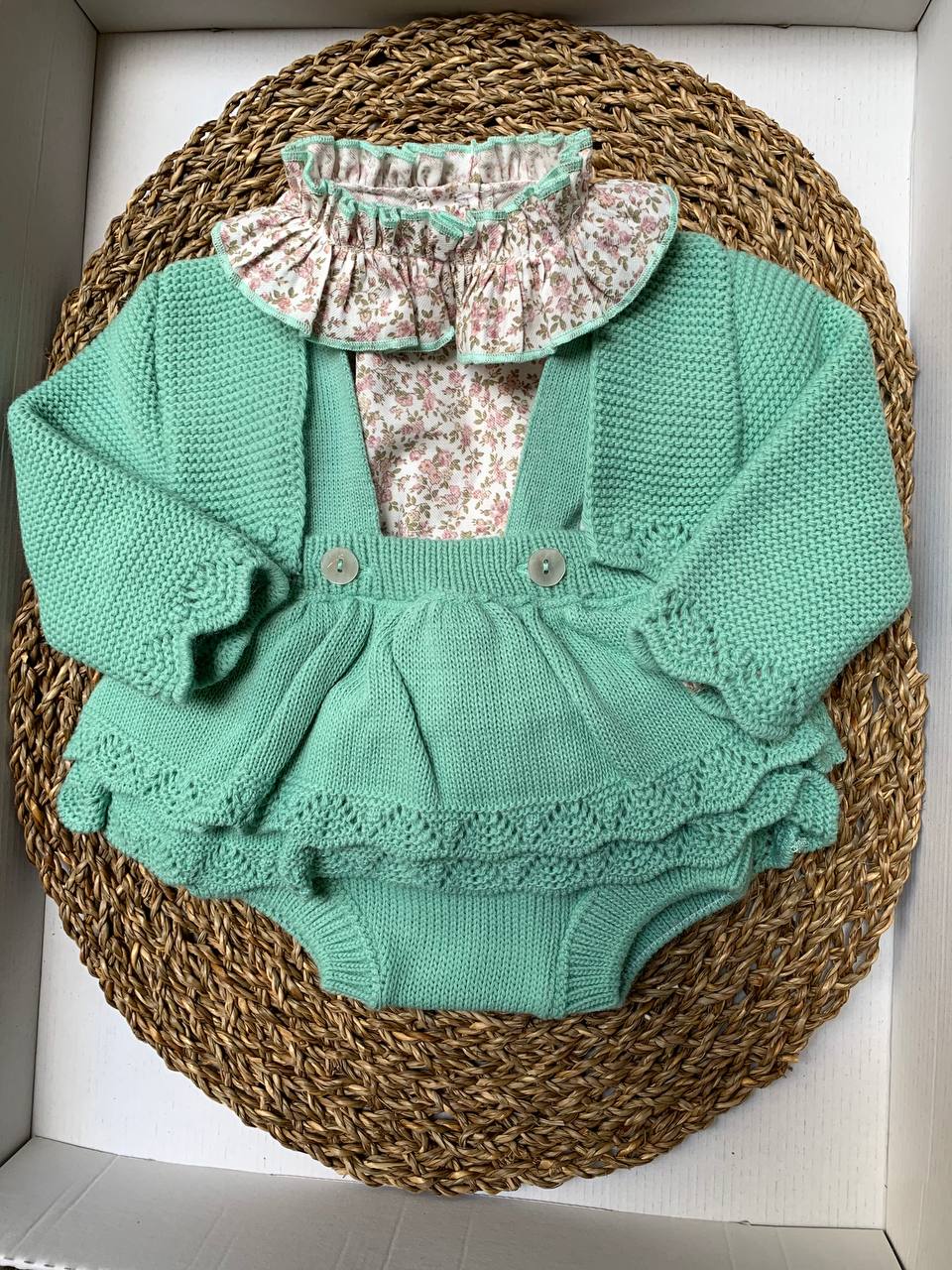 Completo fiorellini verde salvia baby fashion