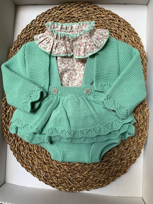 Completo fiorellini verde salvia baby fashion