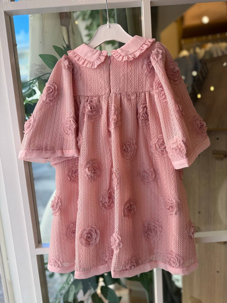 Abito Elegante Rosa Cipria con Fiori e Maxi Fiocco Patachou