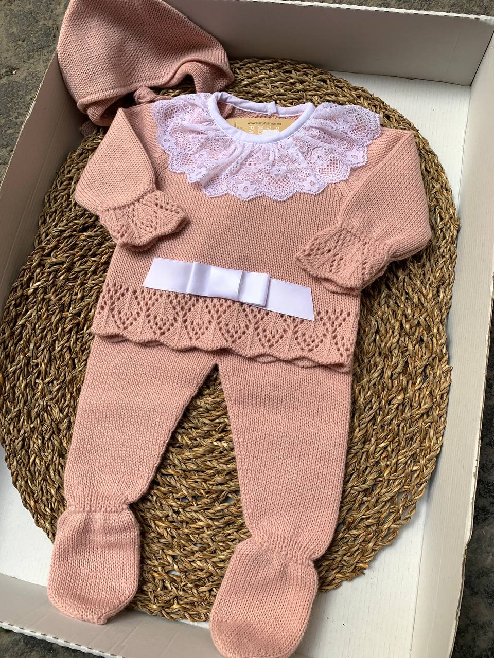Tutina spezzata con collo IN PIZZO ROSA BABY FASHION