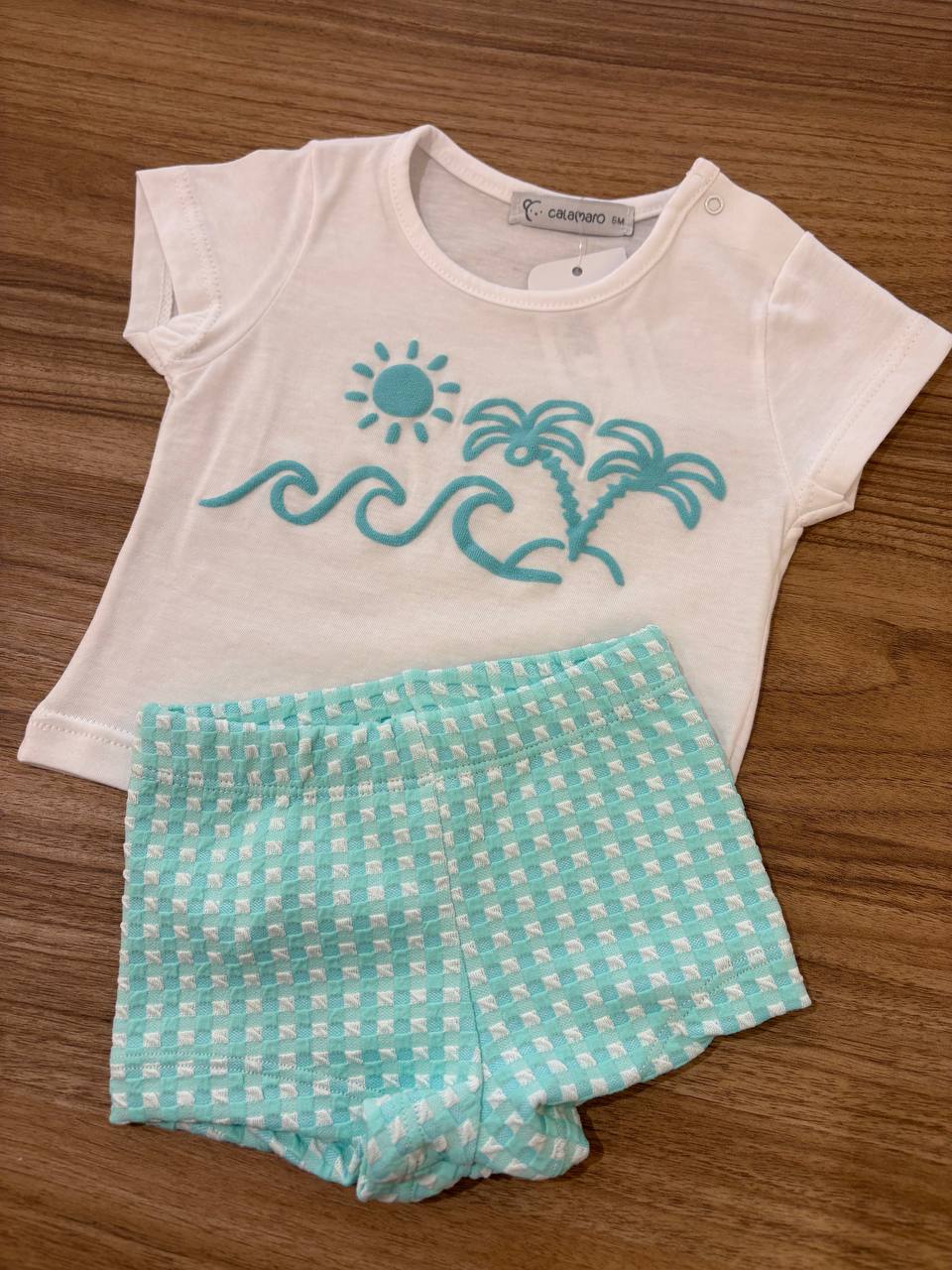 Costume E T-SHIRT VERDE ACQUA CALAMARO