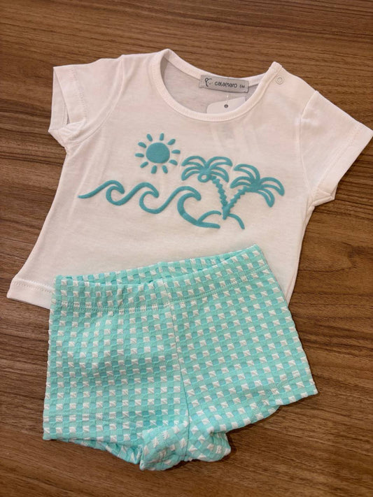 Costume E T-SHIRT VERDE ACQUA CALAMARO