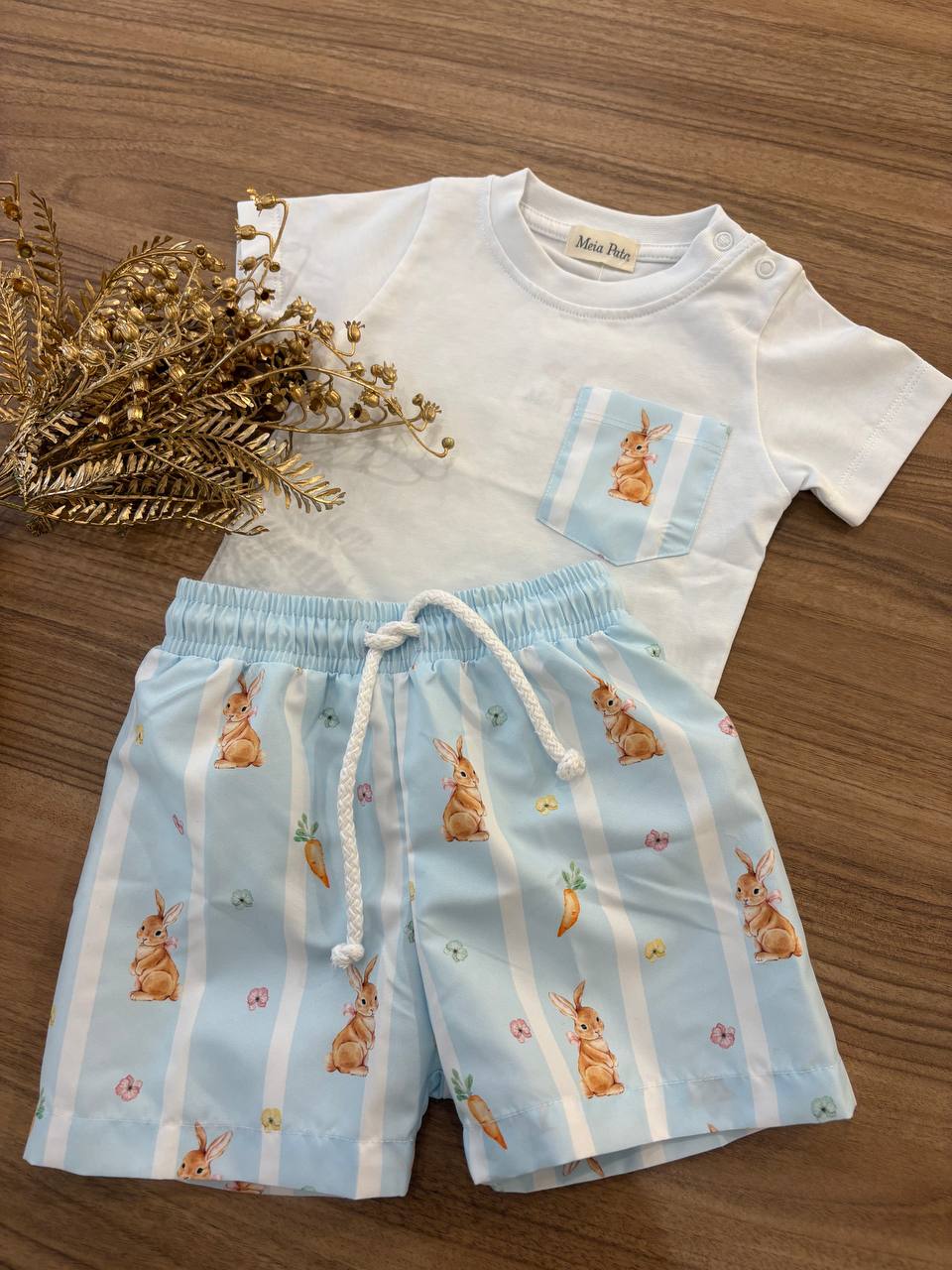 T-shirt e COSTUME AZZURRO CONIGLI MEIA PATA