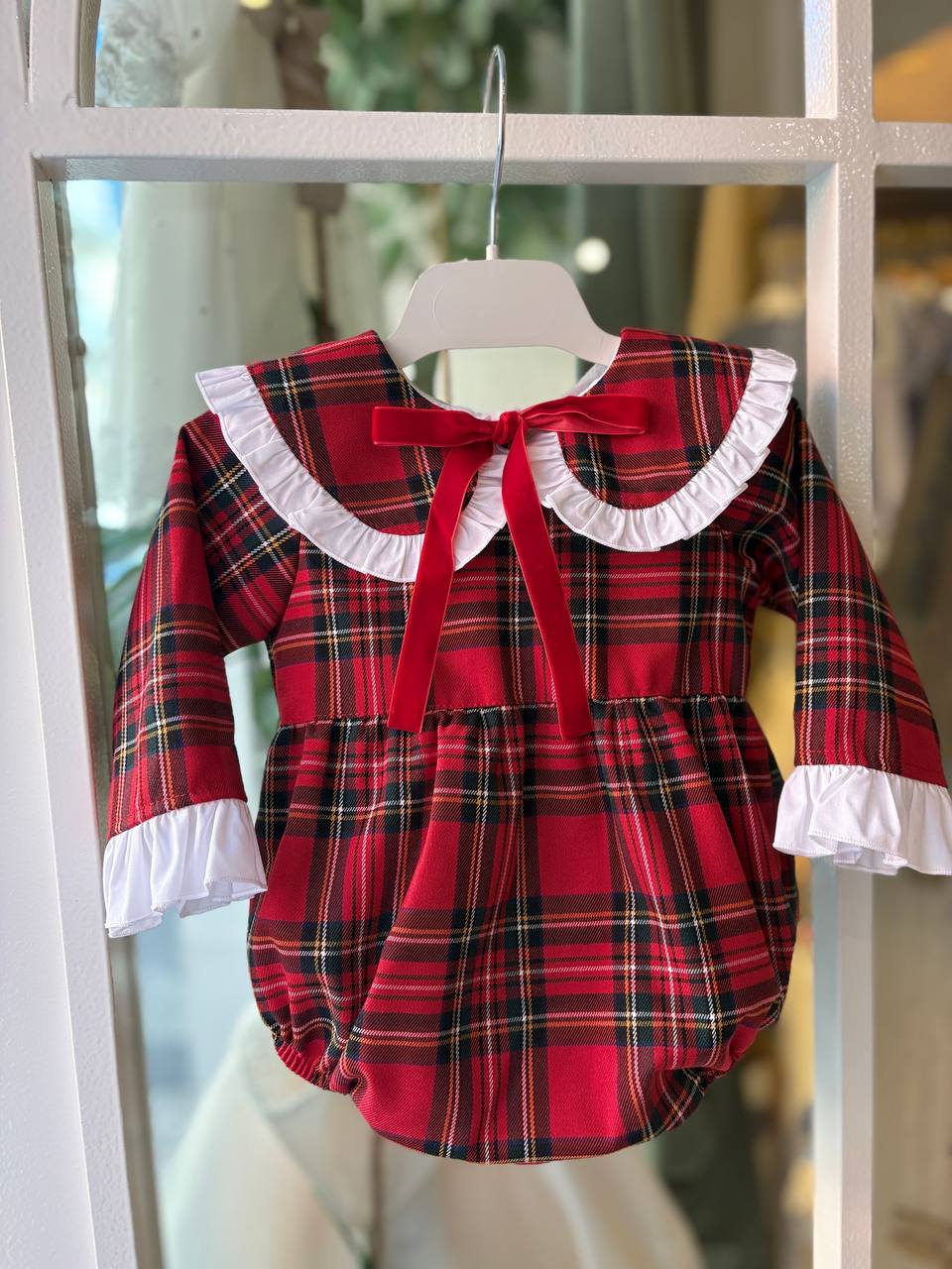 Pagliaccetto scozzese ROSSO CON FIOCCO IN VELLUTO PHI CLOTHING