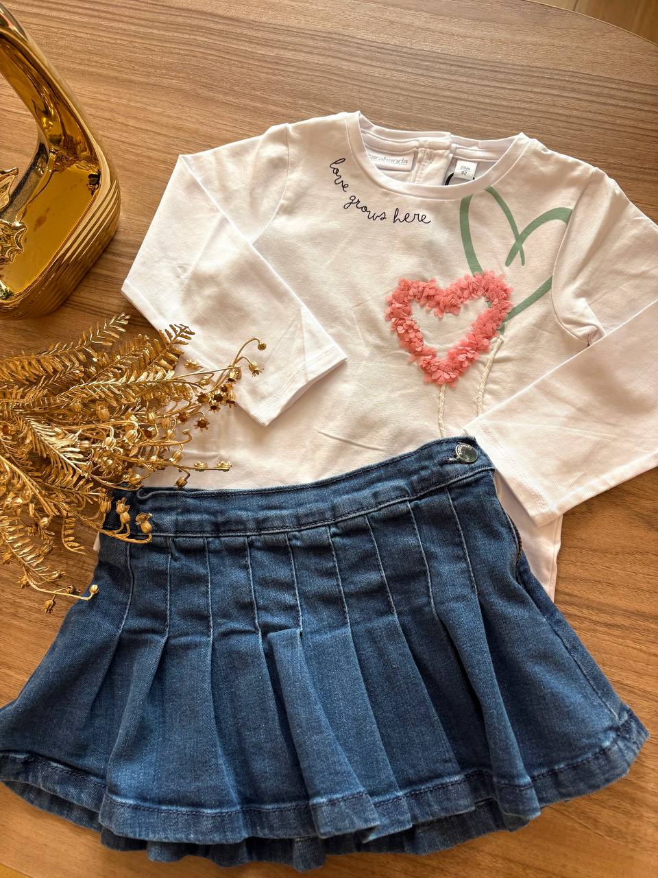 Completo GONNA IN DENIM E T-SHIRT CUORICINI SARABANDA