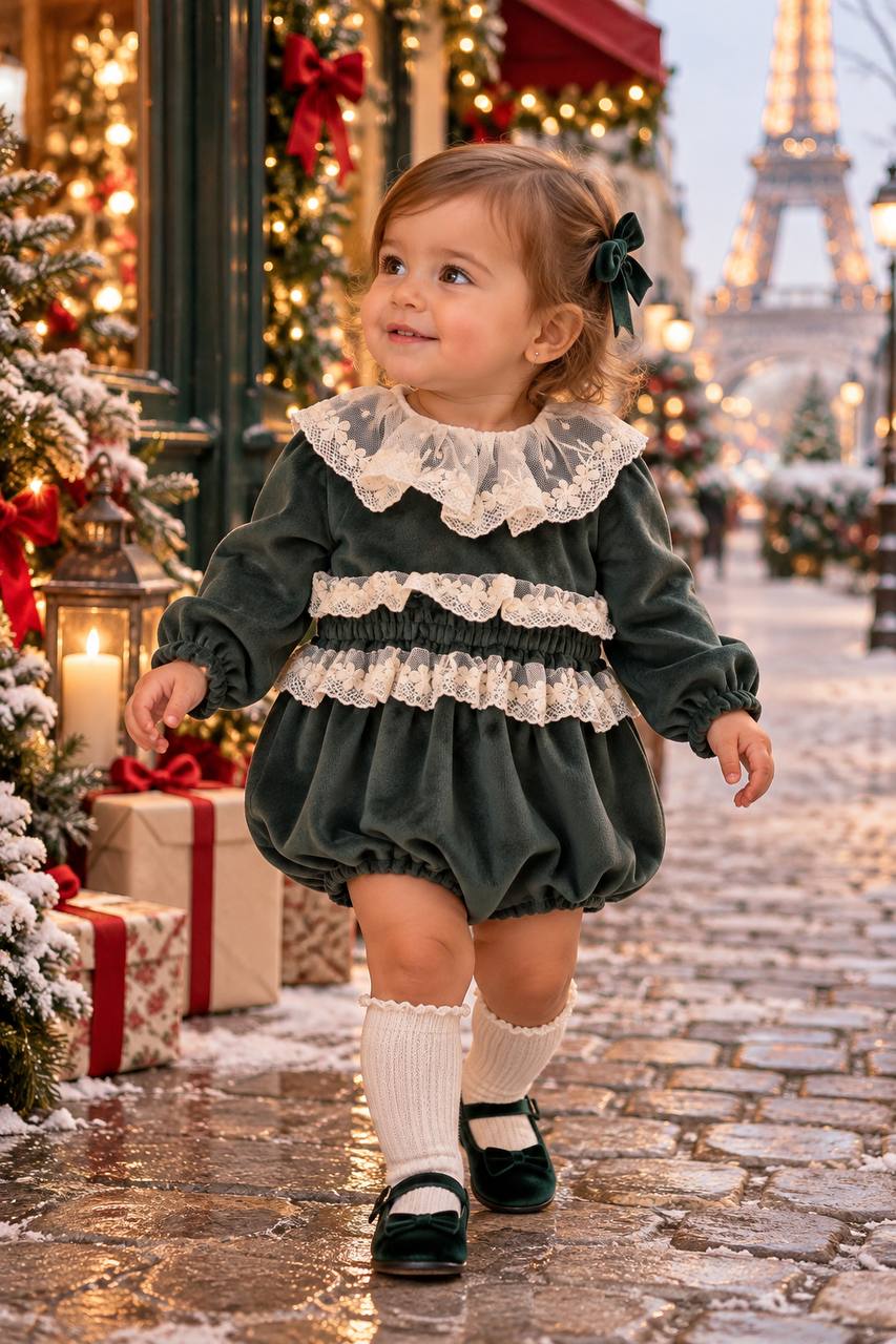 PAGLIACCETTO PETIT NOEL VERDE IN VELLUTO FOFETTES