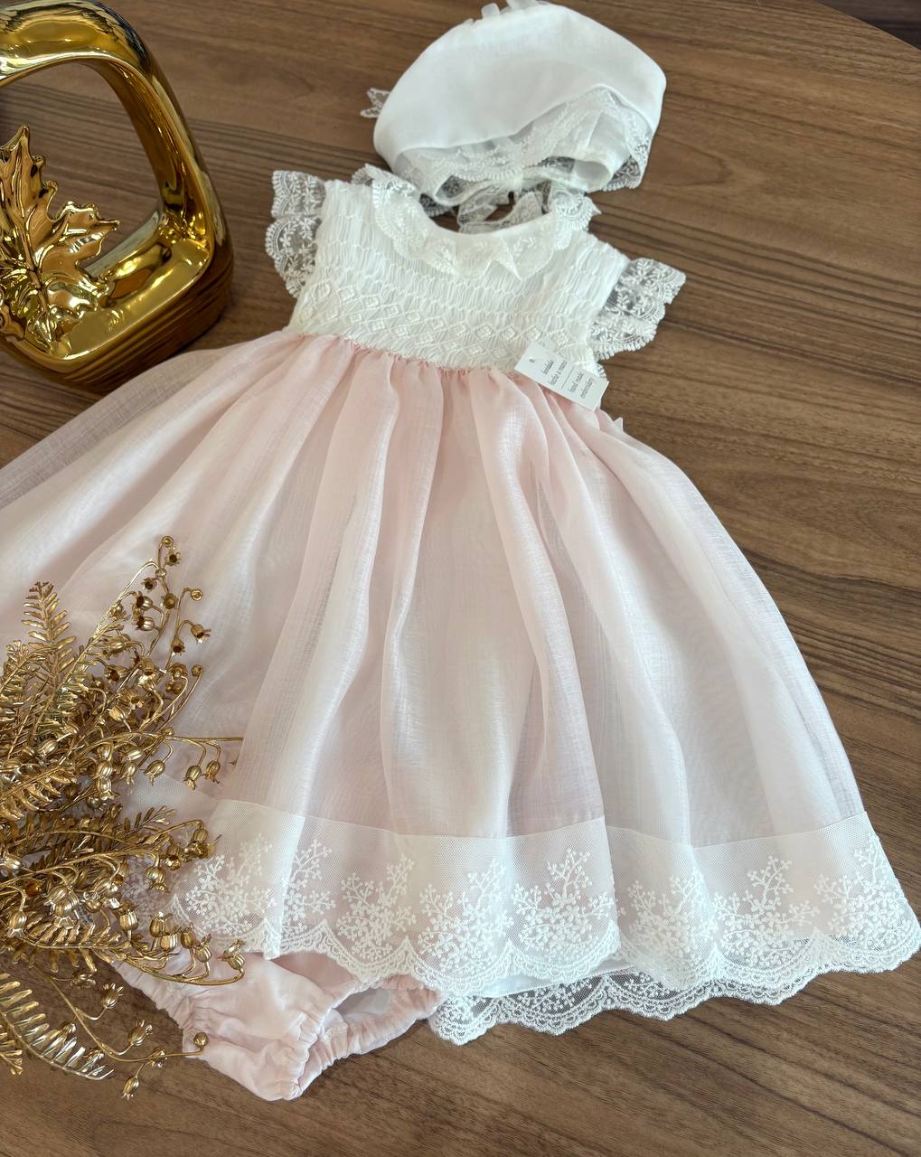 Abito BATTESIMALE PUNTO SMOCK ROSA NISERET