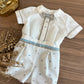 Abito BATTESIMALE POIS CELESTE E BEIGE PONTO POR PONTO