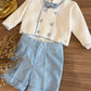 COMPLETO ELEGANTE CON CARDIGAN DOPPIO PETTO BIANCO& AZZURRO BABY A.