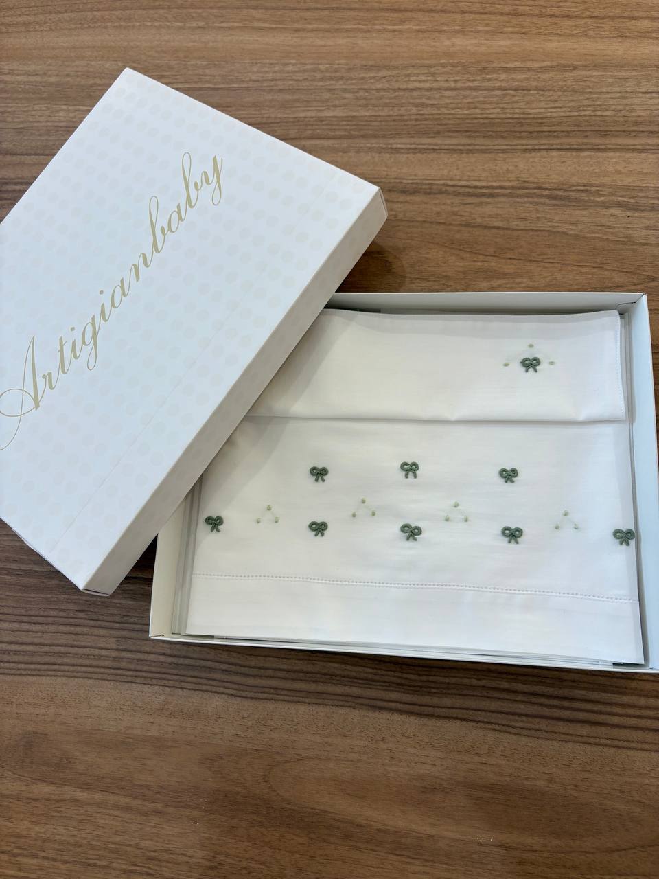 Lenzuolino FIOCCHI BIANCO E VERDE ARTIGIANBABY