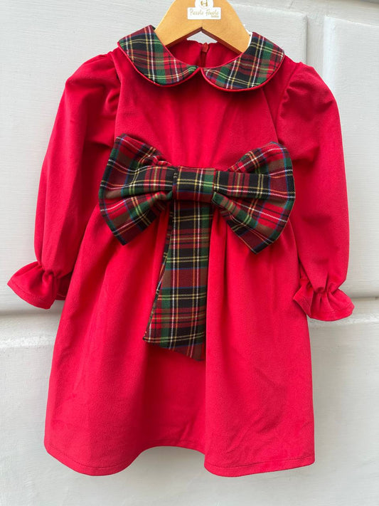 ABITO ROSSO CON FIOCCO TARTAN PAPPA& LATTE