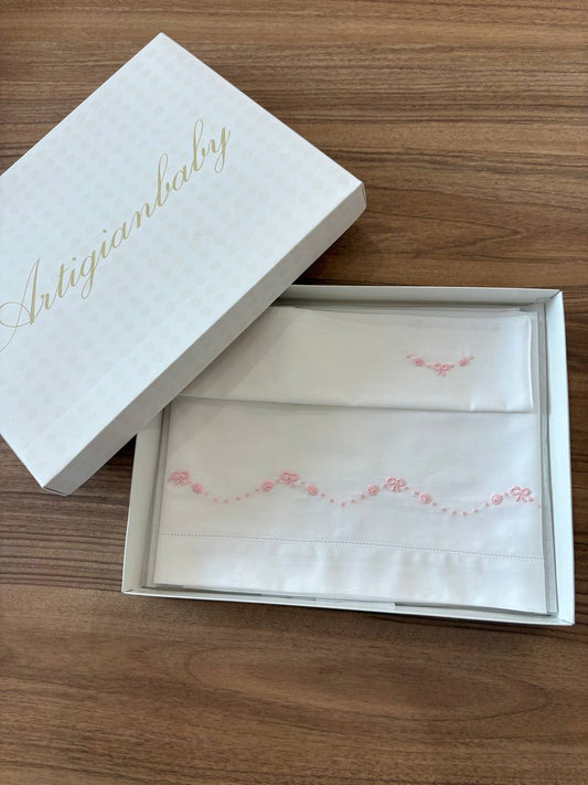 Lenzuolino NIDO D'AMORE BIANCO E ROSA ARTIGIANBABY