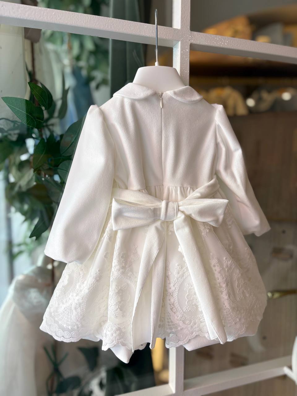 Abito Battesimale PANNA CON PIZZO E ROSE TETO E TATTA