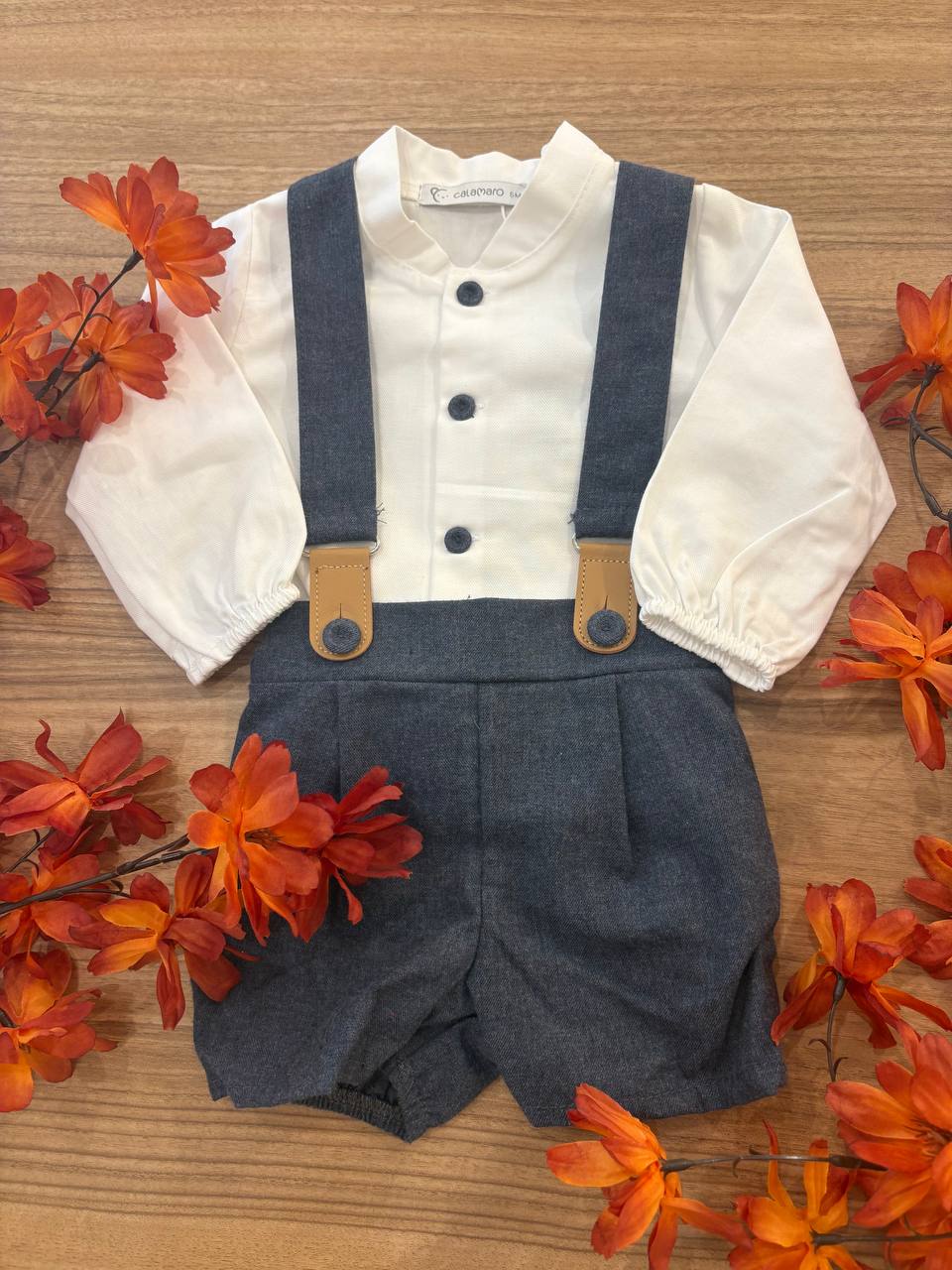 SALOPETTE E CAMICIA BLU MELANGE CALAMARO