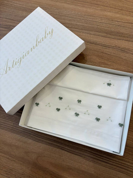 Lenzuolino FIOCCHI BIANCO E VERDE ARTIGIANBABY