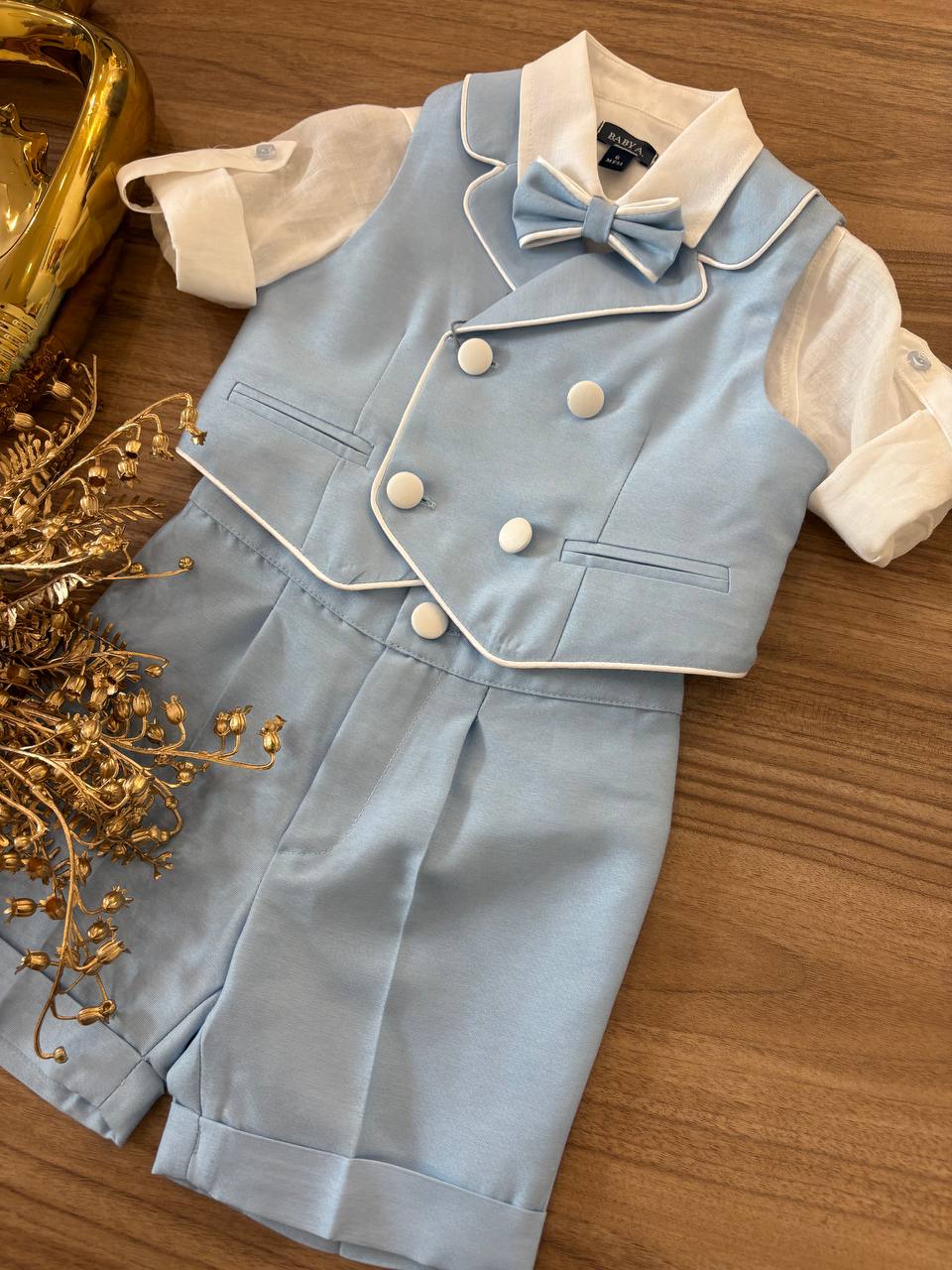Completo ELEGANTE CON GILET BIANCO& AZZURRO BABY A.