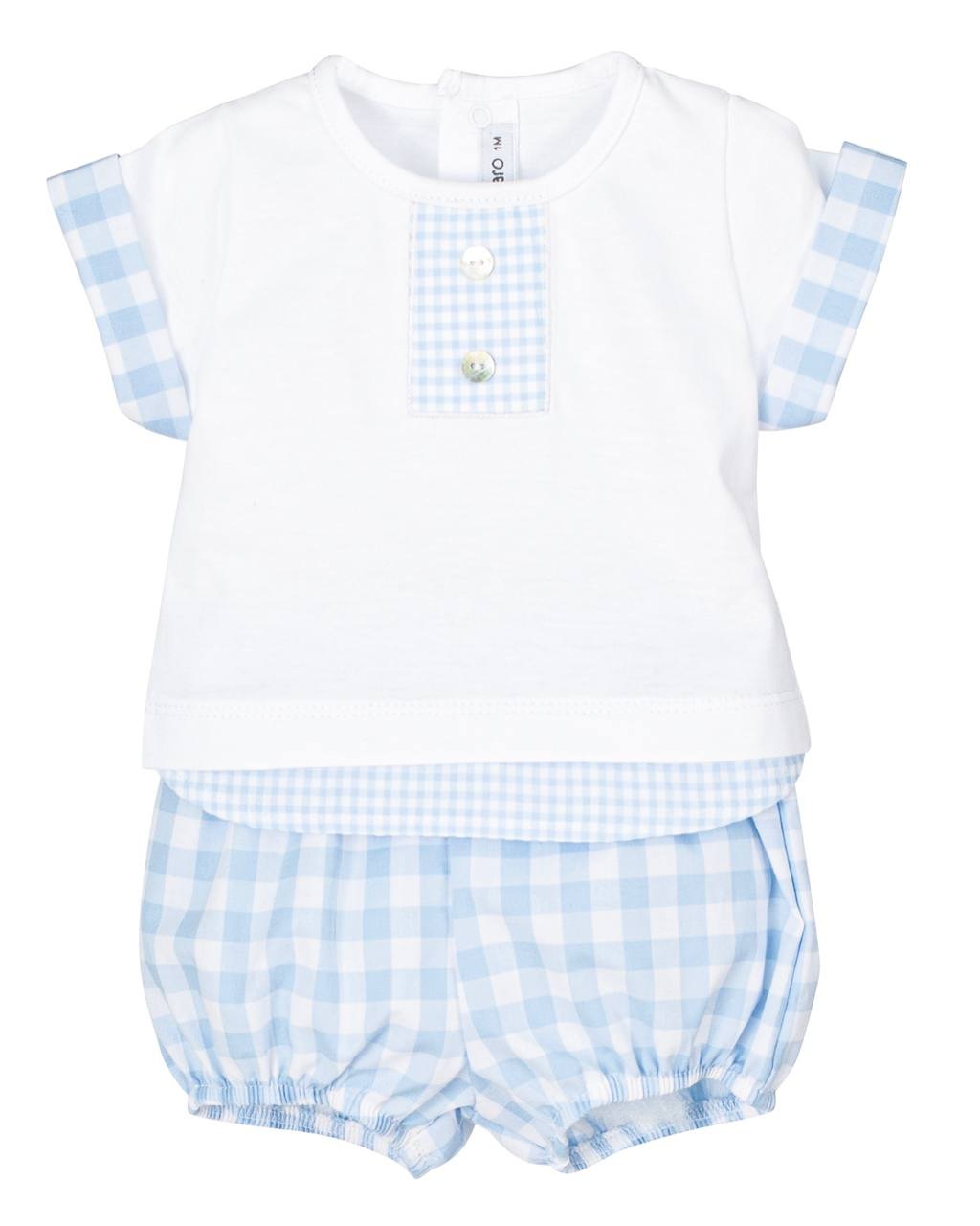Completo neonato azzurro a quadri