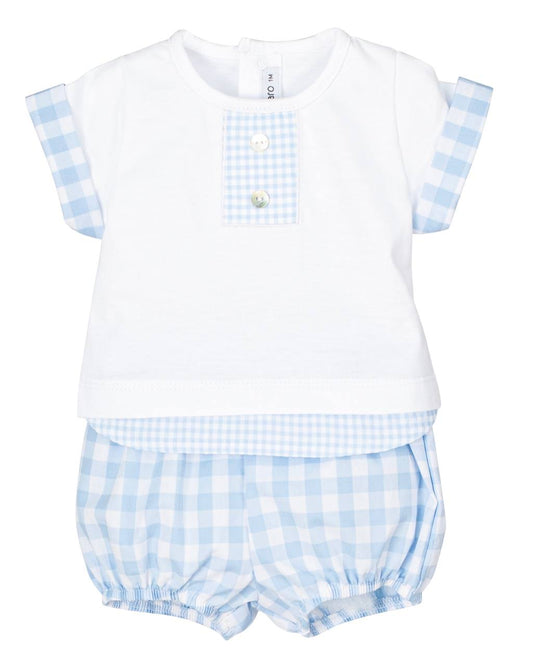 Completo neonato azzurro a quadri