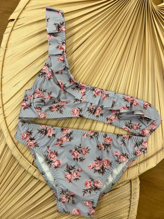 Bikini monospalla grigio e rosa